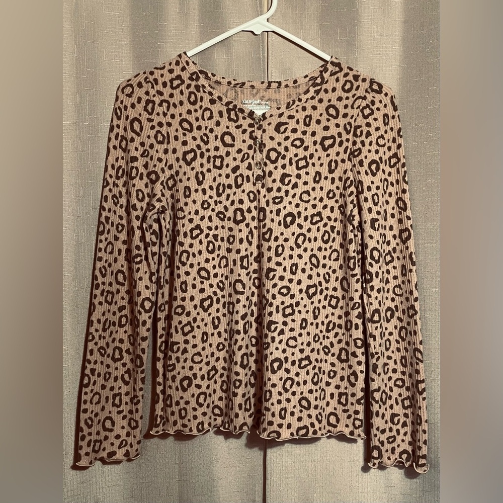 NWT Cat & Jack Girls 14 Leopard Long Sleeve Tee Brown & Black